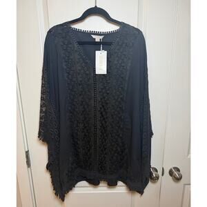 Pure By Exist Black Floral Crochet Boho Chic Swim Cover Up Tunic Size L/XL Beach